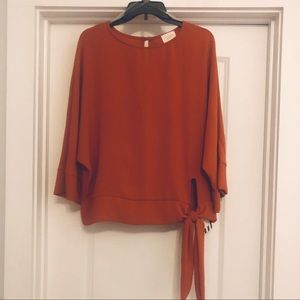 NWT top with tie at waist, burnt orange